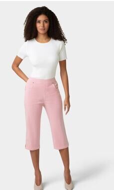 NWT HUE Womens Slate Rose Pink Pedal Pusher Capris Cropped Pants Sz L 24440H